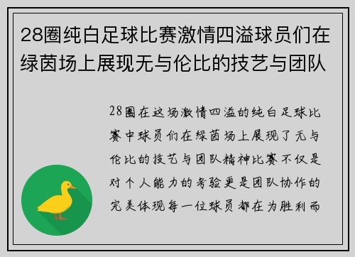 28圈纯白足球比赛激情四溢球员们在绿茵场上展现无与伦比的技艺与团队精神