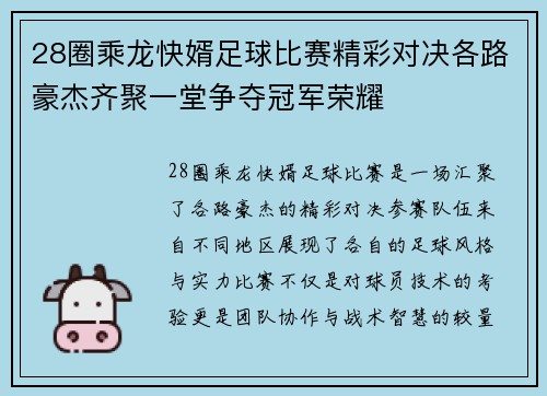 28圈乘龙快婿足球比赛精彩对决各路豪杰齐聚一堂争夺冠军荣耀